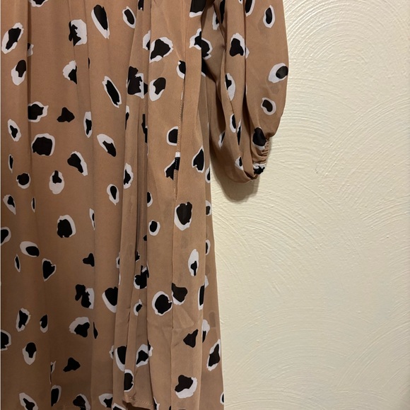 Umgee Tan Leopard Print Boho Babydoll Dress Long Sleeve Size M - Picture 8 of 9